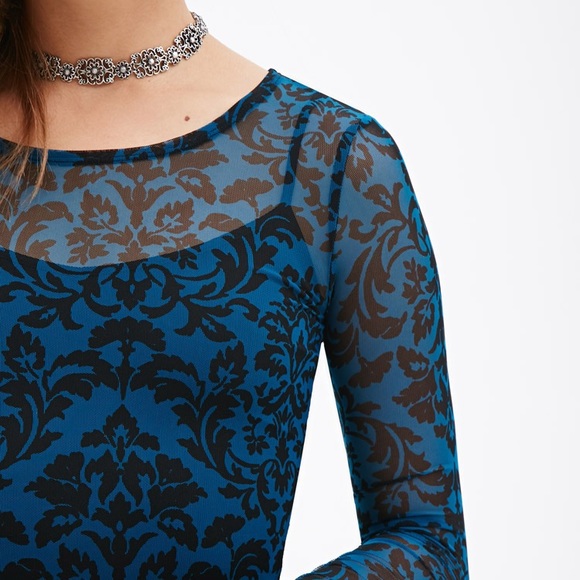 Black & Blue Contour Damask Pattern Dress [S] - Picture 3 of 4